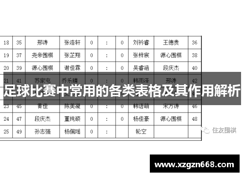 足球比赛中常用的各类表格及其作用解析